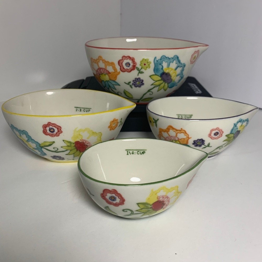 Floral Ceramic Measuring Cups Set of 4 Hand Painted Discontinued Pier 1 Imports - Picture 3 of 12